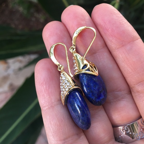 18K gold plated bronze lapis earrings - Picture 2 of 6